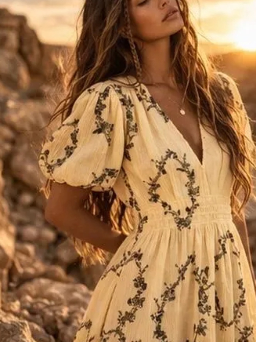 GANNI Butter Yellow Floral-print plissé-georgette mini dress